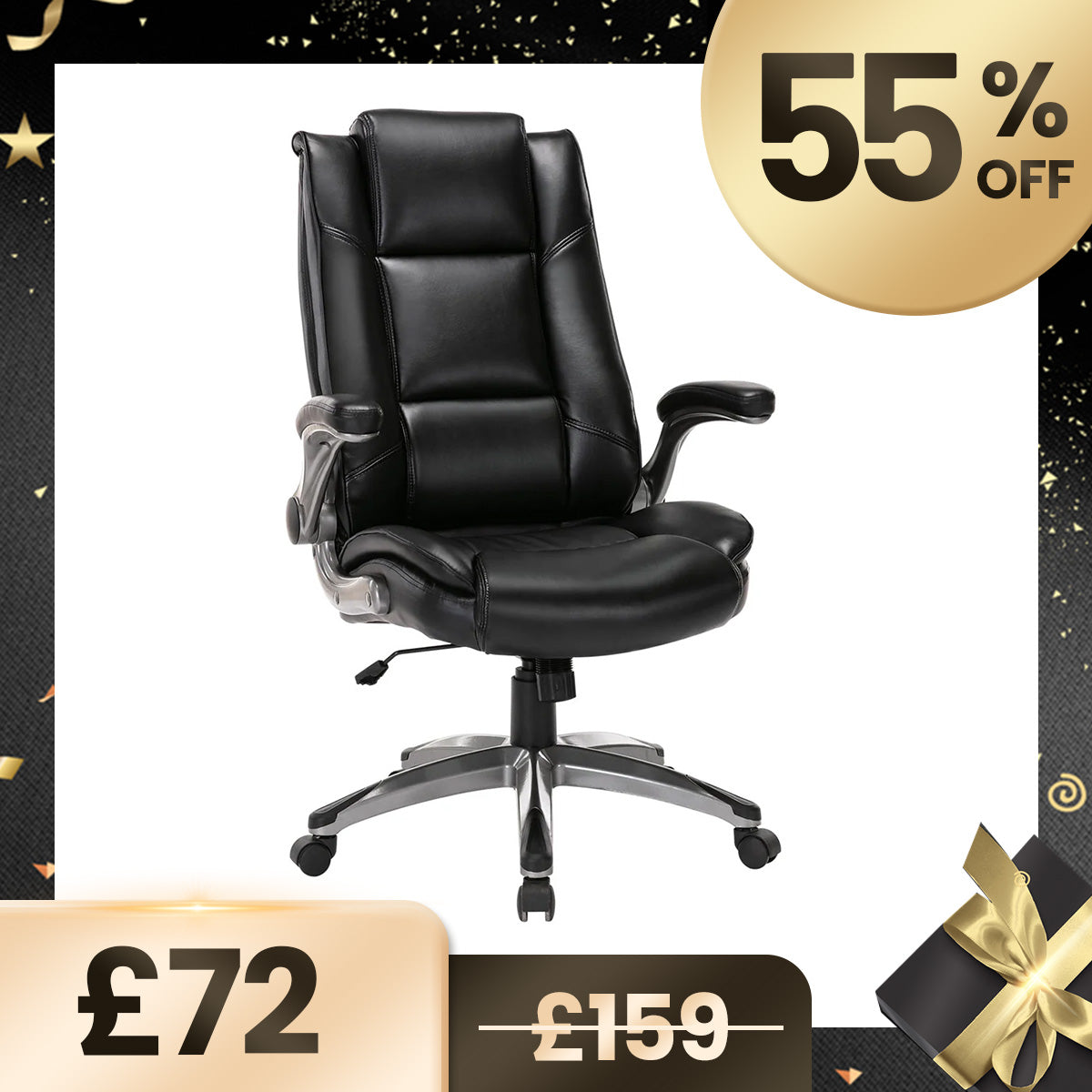 COLAMY 300LBS Ergonomic Leather Office Chair with Flip-up Armrests Model 2199