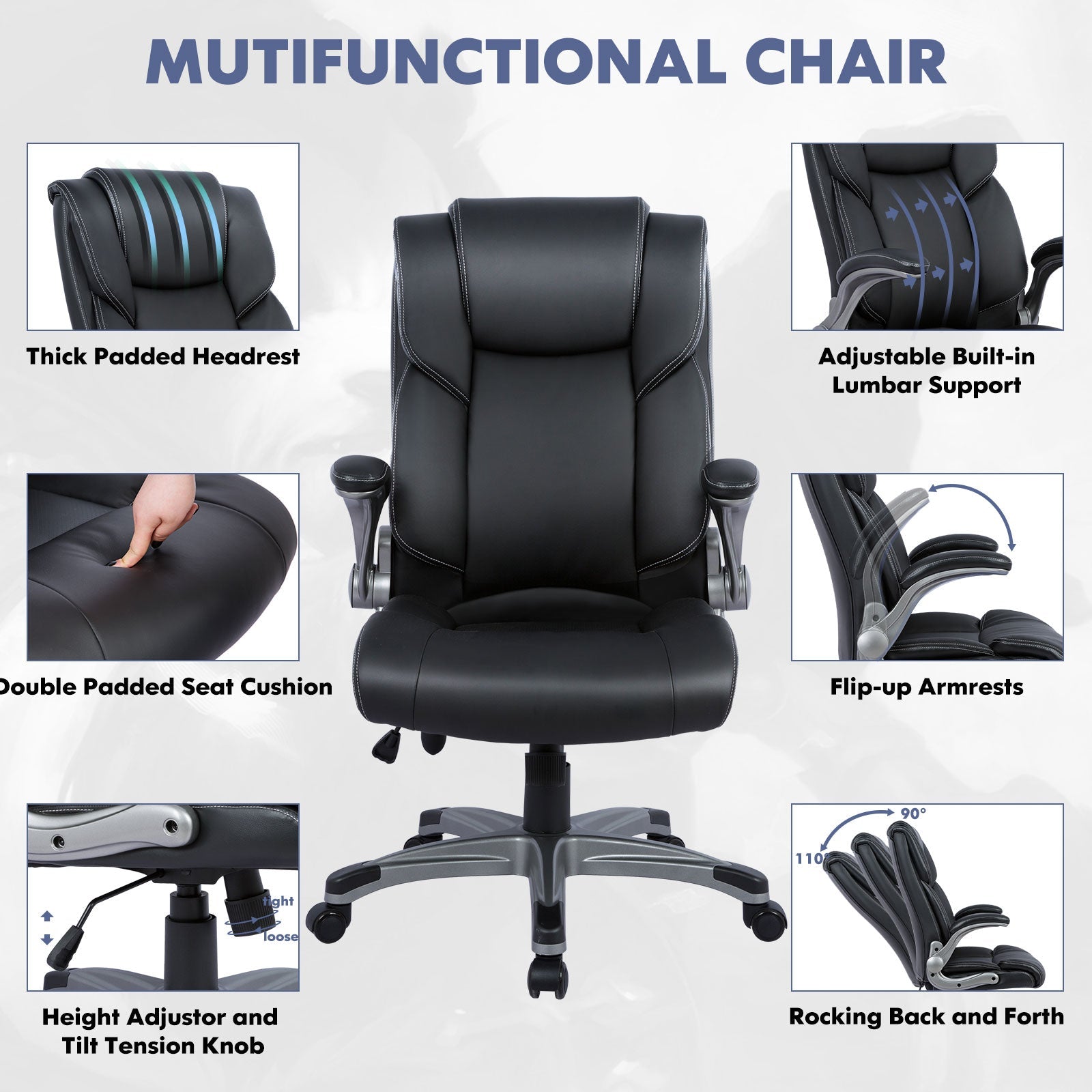 COLAMY Ergonomic Office Chair 300lbs Computer Chair With Inflatable Lumbar Support Model.2822 Cap.136kg
