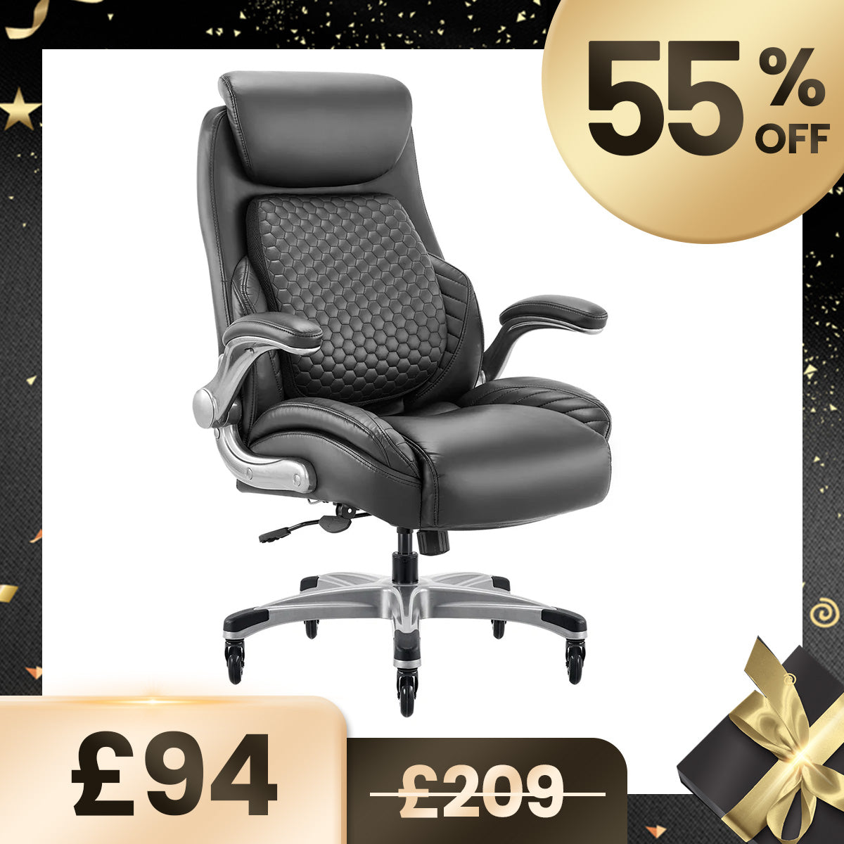 COLAMY Leather Office Chair with Built-in Lumbar Support Model.5276