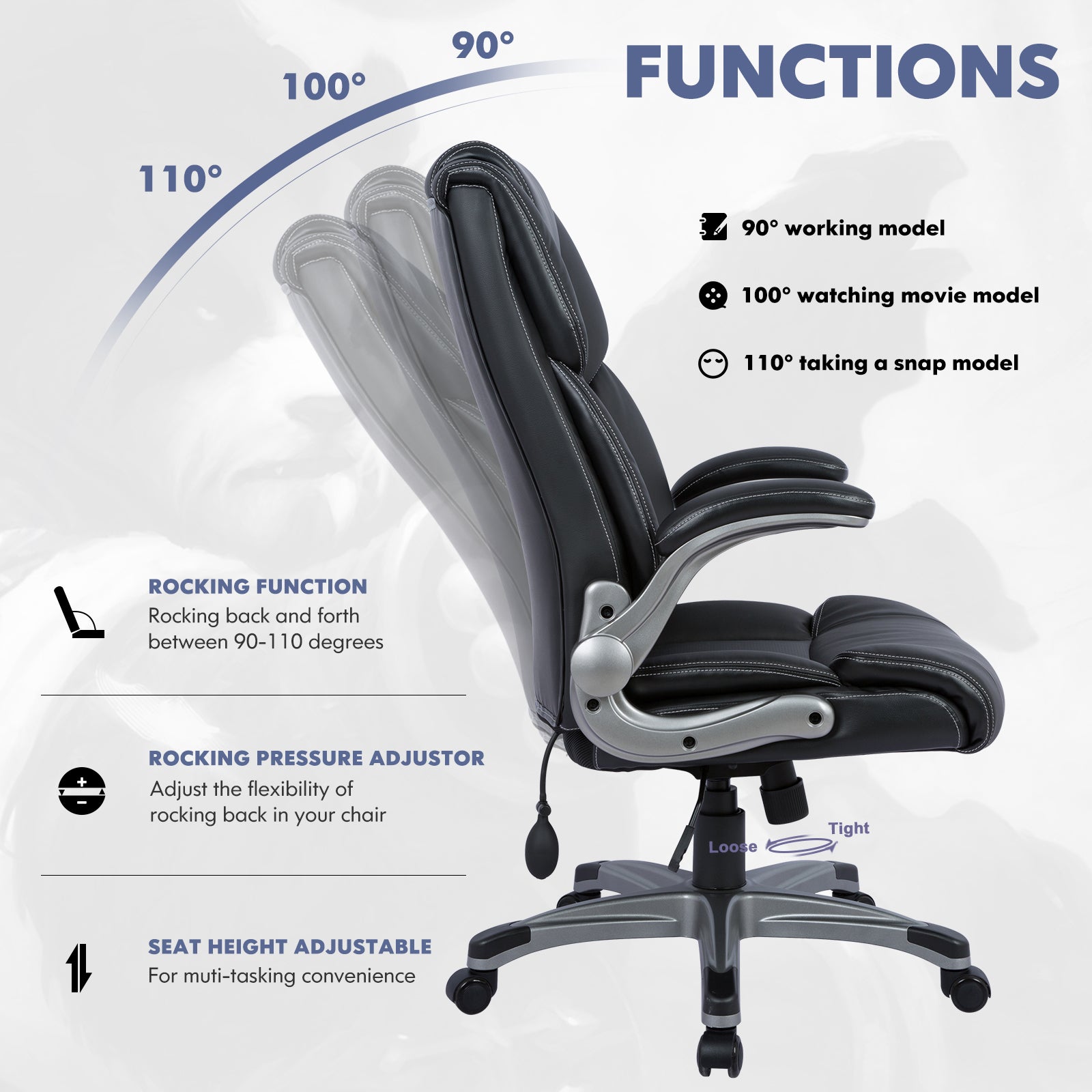 COLAMY Ergonomic Office Chair 300lbs Computer Chair With Inflatable Lumbar Support Model.2822 Cap.136kg