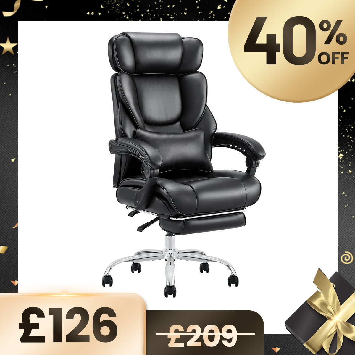 COLAMY Leather 300lbs Office Chair Reclining Gaming Chair with Footrest Model.6754