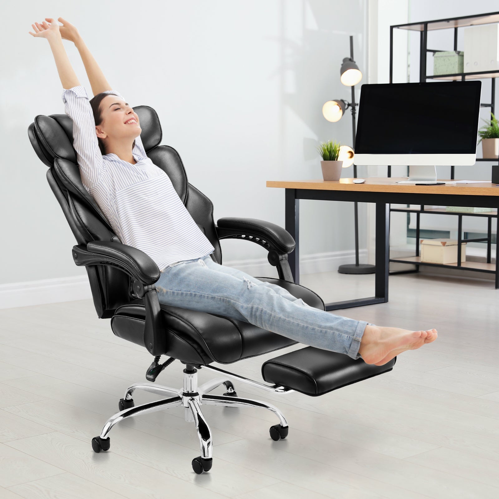 COLAMY Leather 300lbs Office Chair Reclining Gaming Chair with Footrest Model.6754