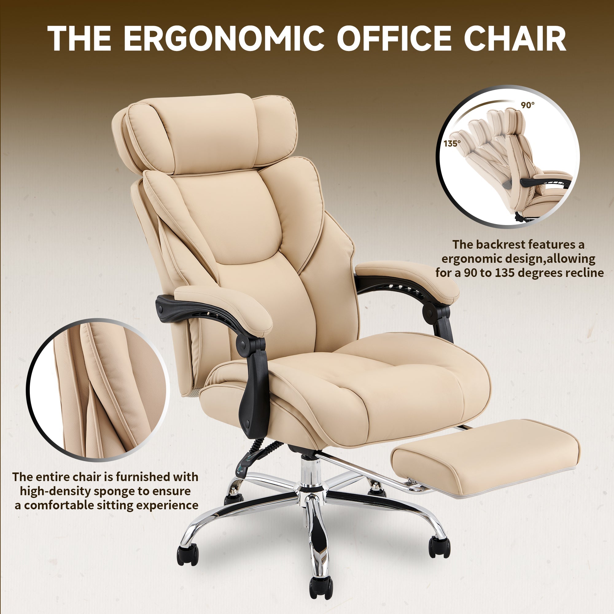 COLAMY Leather 300lbs Office Chair Reclining Gaming Chair with Footrest Model.6754