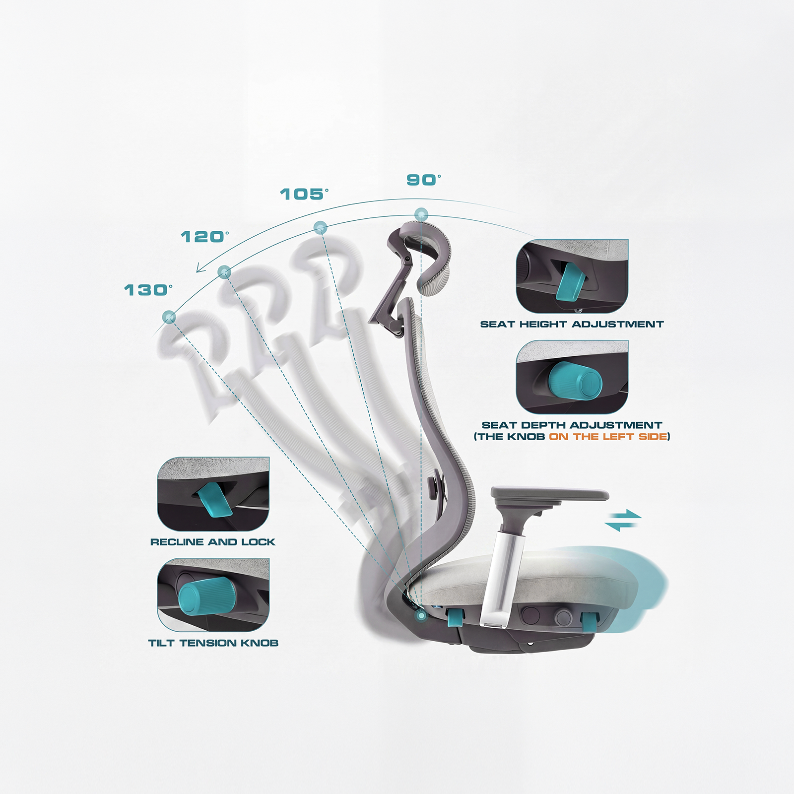 COLAMY ATLAS adjustable ergonomic office chair with recline lock seat height and seat depth controls
