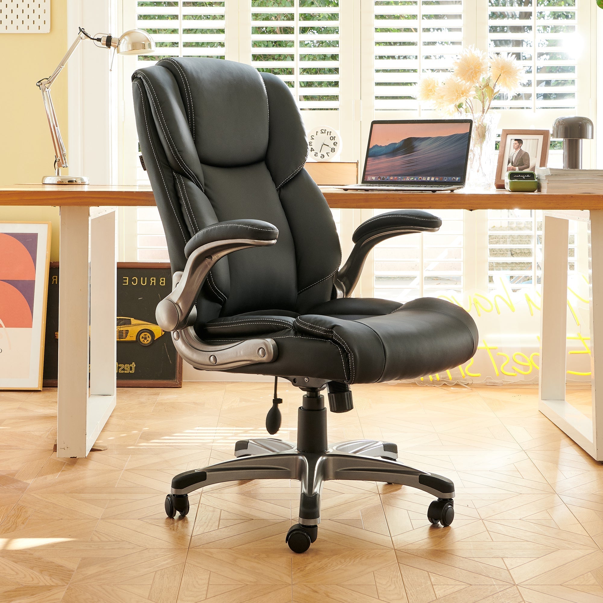 COLAMY PU Leather Office Chair with Inflatable Lumbar Support COLAMY