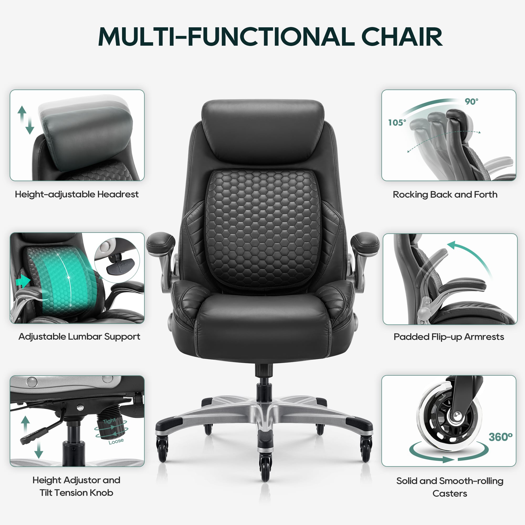 COLAMY Leather Office Chair with Built-in Lumbar Support Model.5276