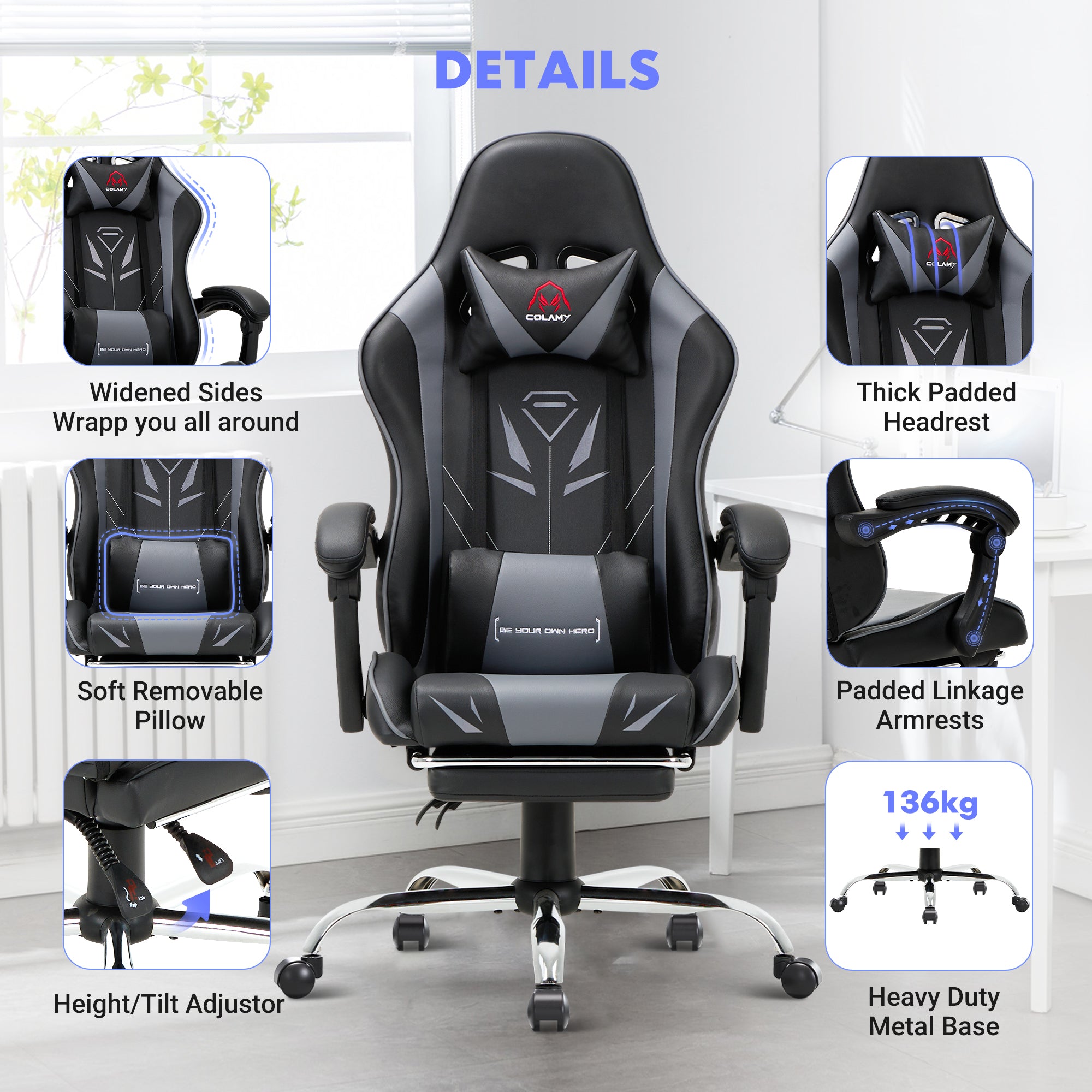 COLAMY PU Leather Gaming Chair Cap.300 Model.6703