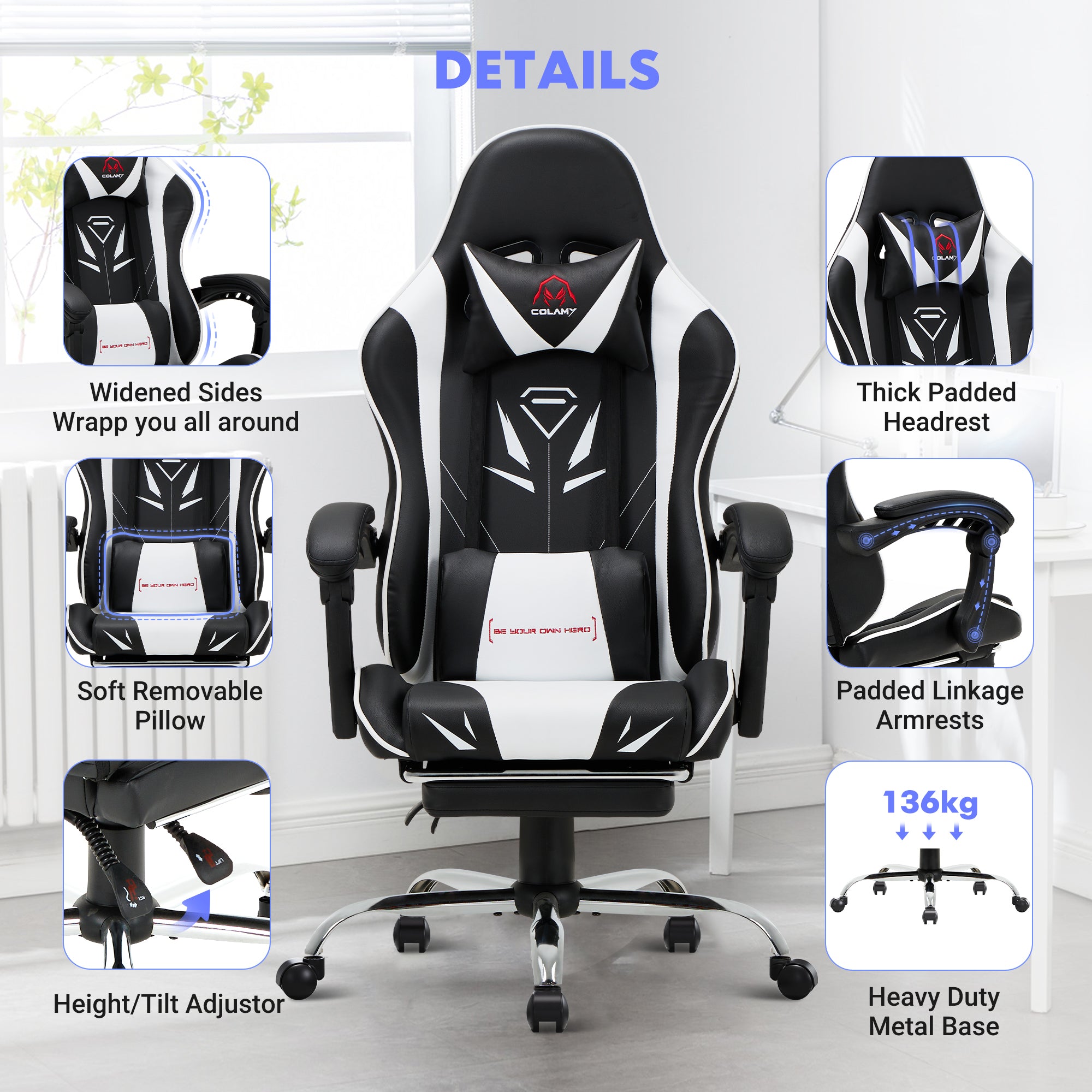 COLAMY PU Leather Gaming Chair Cap.300 Model.6703