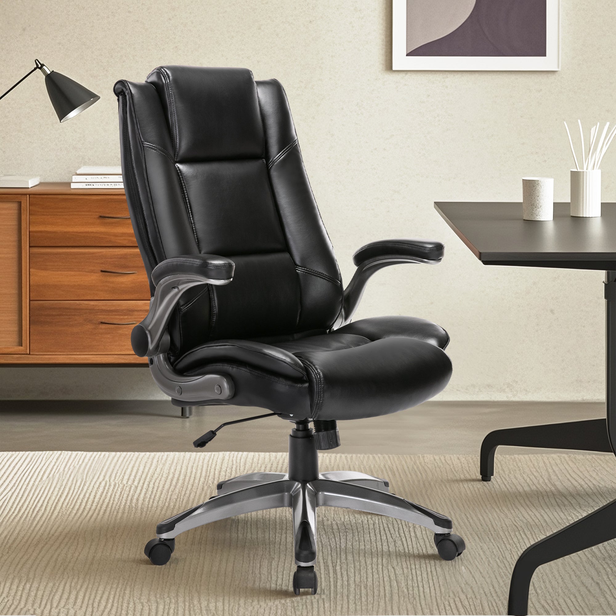 COLAMY 300LBS Ergonomic Leather Office Chair with Flip-up Armrests Model 2199