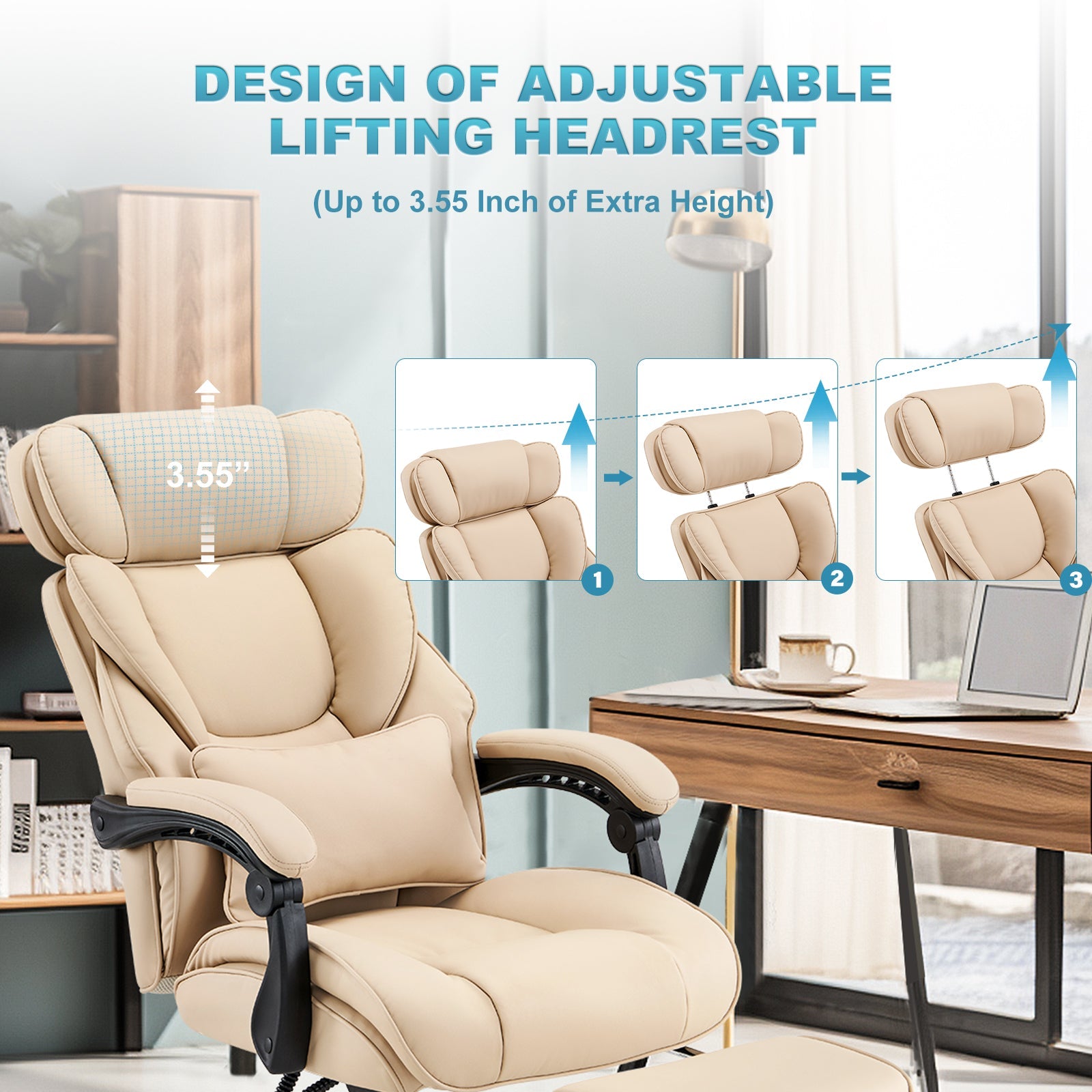 COLAMY Leather 300lbs Office Chair Reclining Gaming Chair with Footrest Model.6754