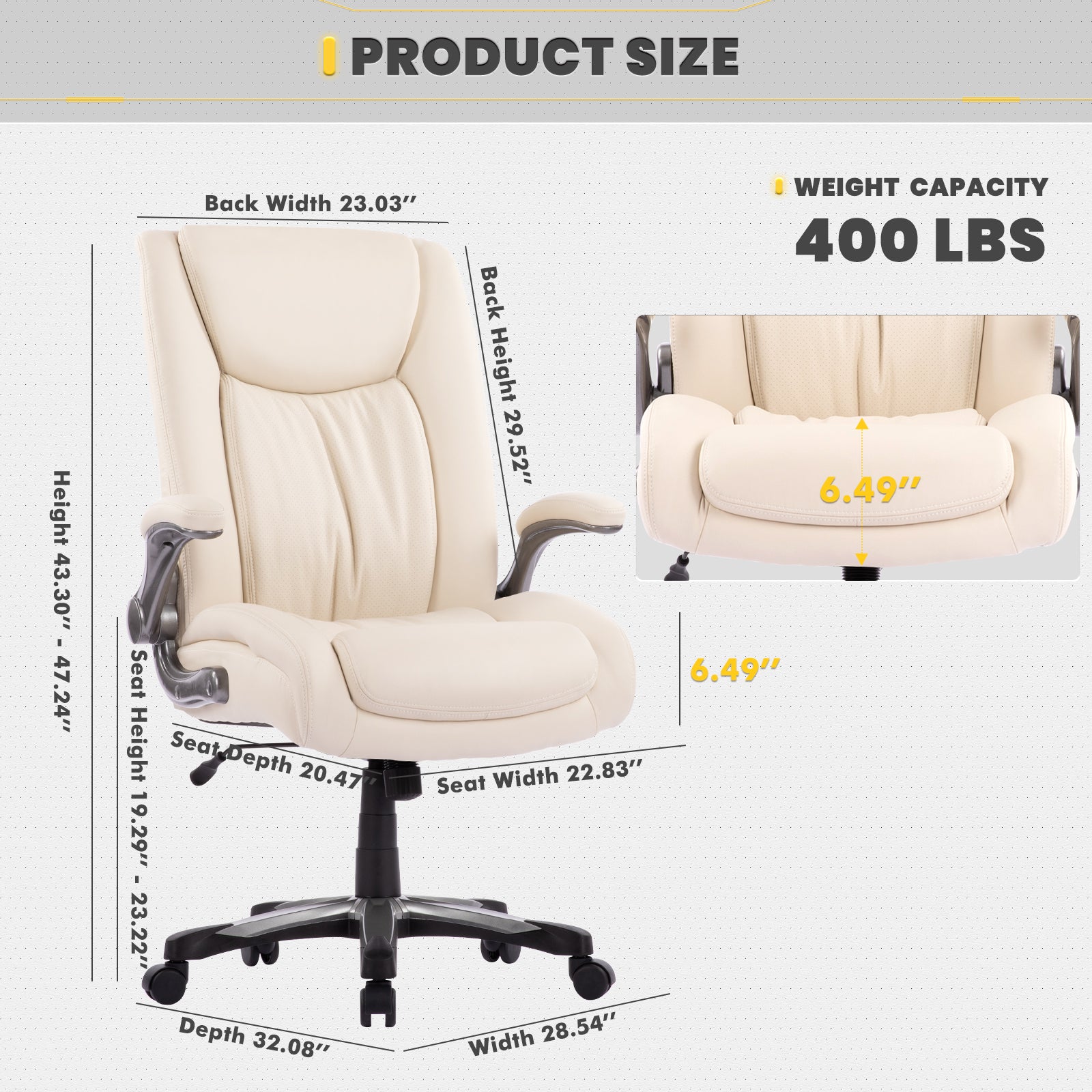 COLAMY PU Leather Big & Tall Office Chair 400lbs Computer Chair Model.5309 Cap.181kg
