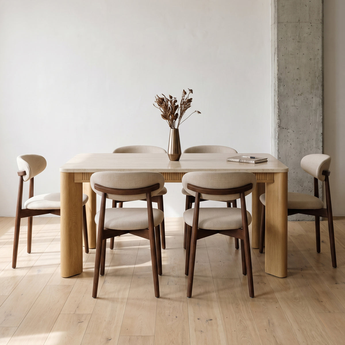 COLAMY VERSE 63" Travertine-Inspired Dining Table for 4–6