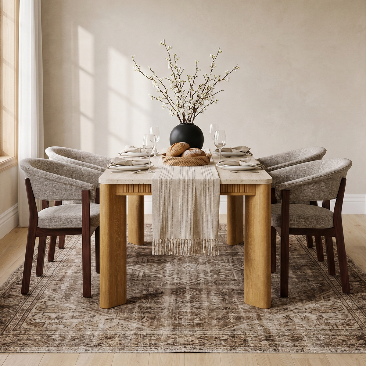 COLAMY VERSE 63" Dining Table with HALO Luxe Dining Chairs Set