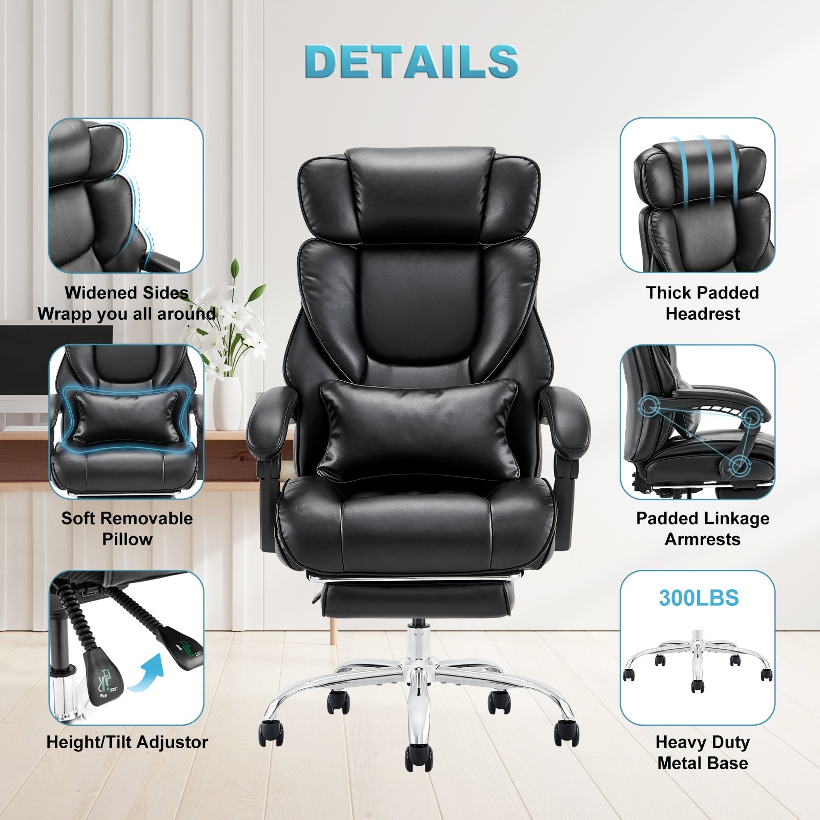 COLAMY Leather 300lbs Office Chair Reclining Gaming Chair with Footrest Model.6754