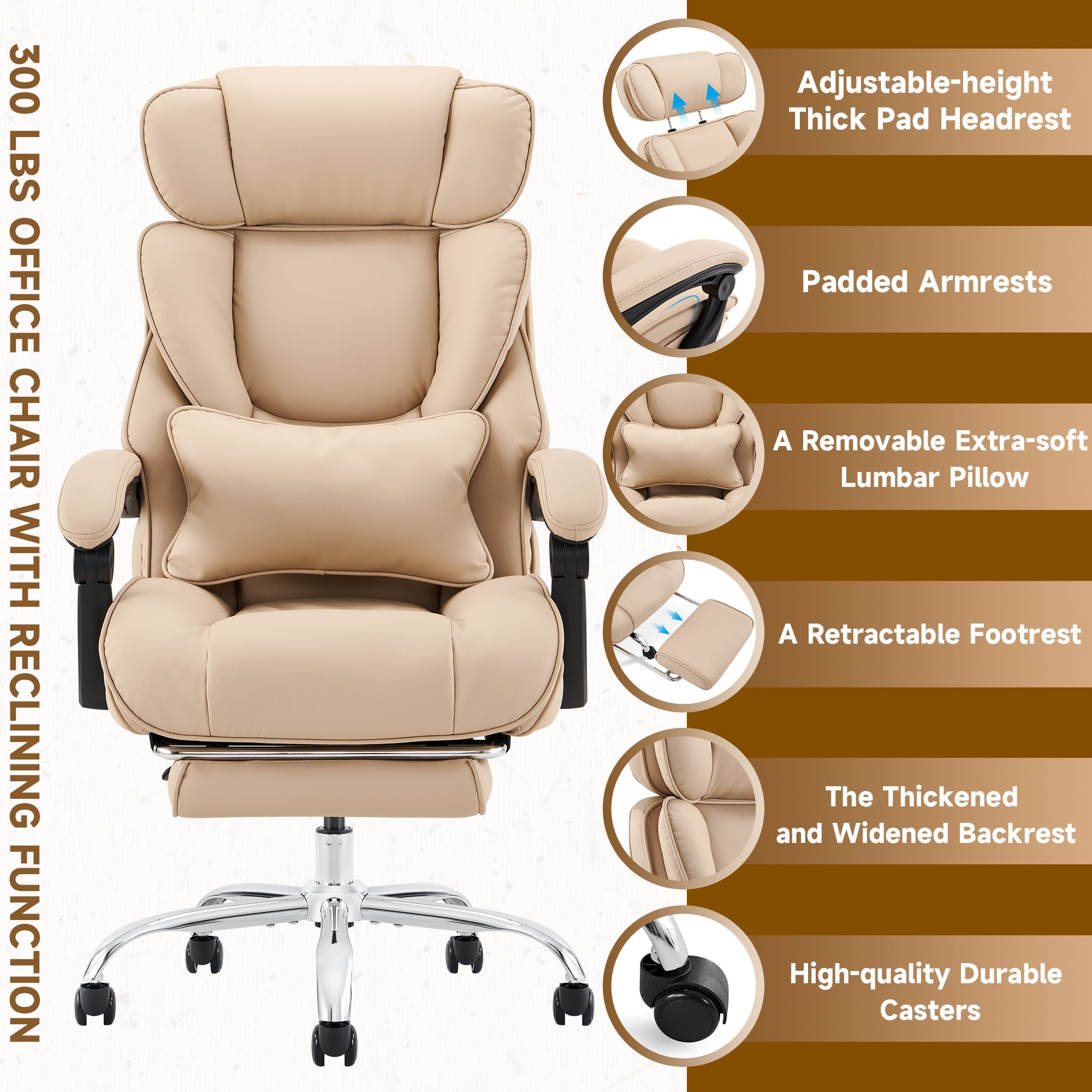 COLAMY Leather 300lbs Office Chair Reclining Gaming Chair with Footrest Model.6754