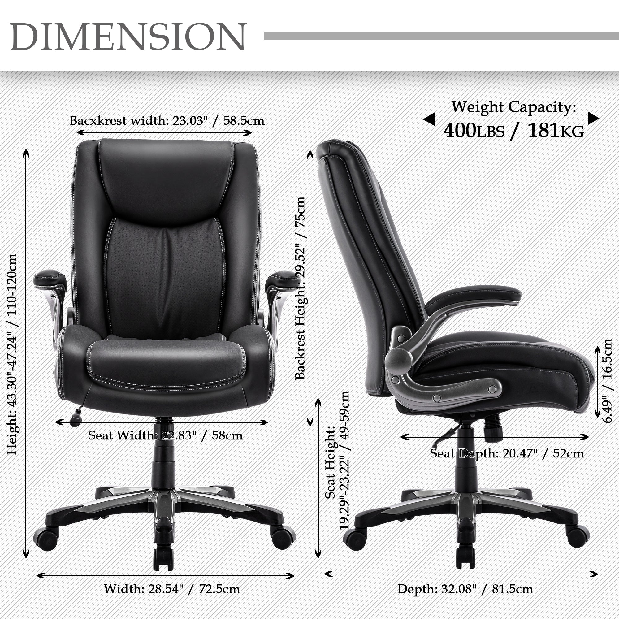 COLAMY PU Leather Big & Tall Office Chair 400lbs Computer Chair Model.5309 Cap.181kg