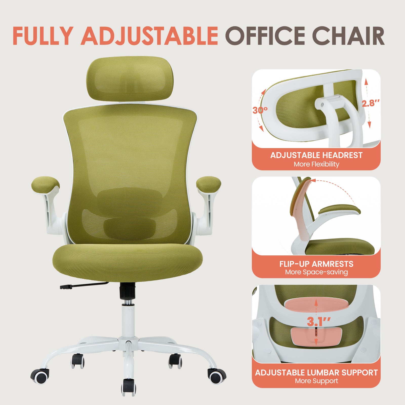 COLAMY Ergonomic Mesh Office Chair with Lumbar Support Model.9050 Cap.125kg