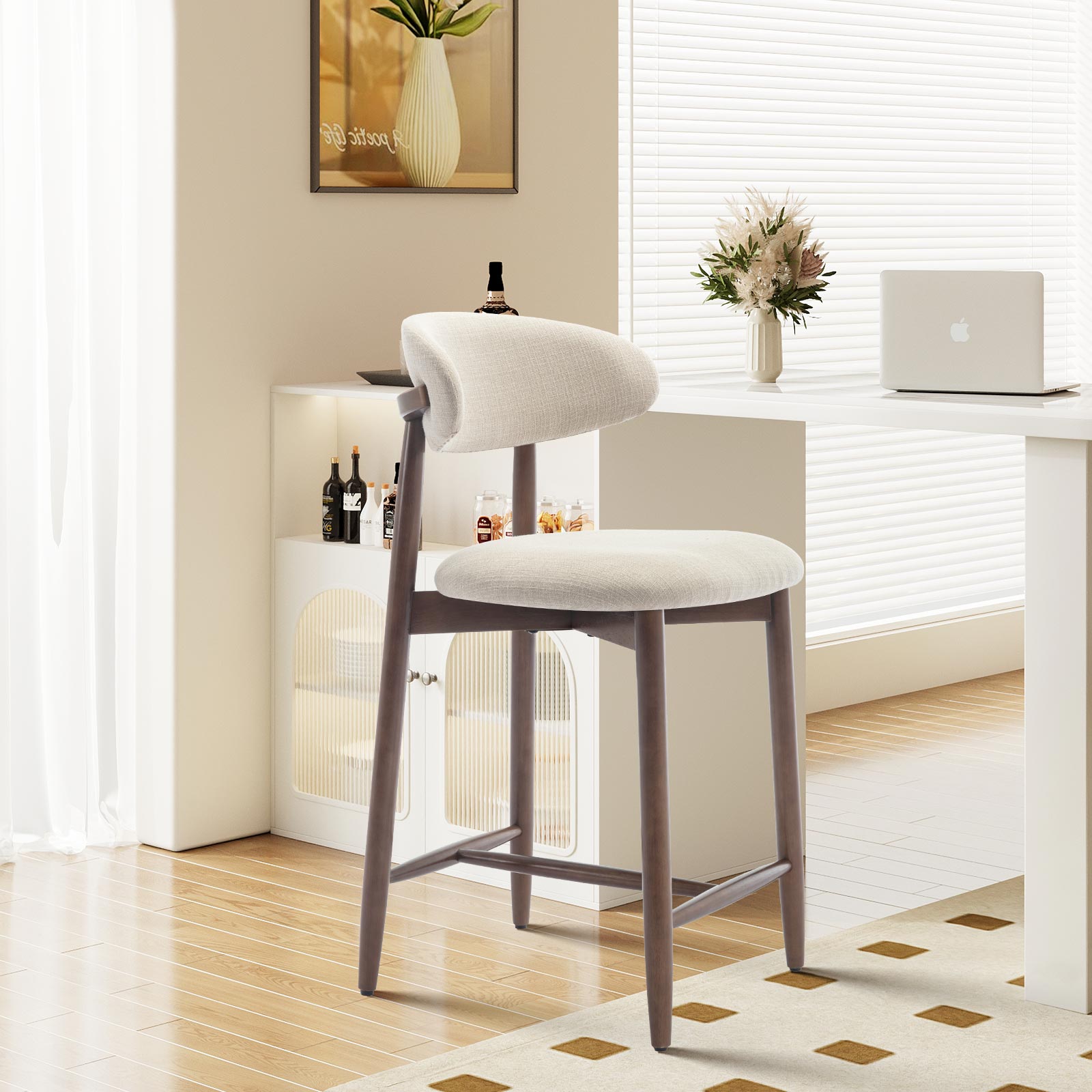 COLAMY ARLA Upholstered Wooden Scandi Minimalist Bar Stool
