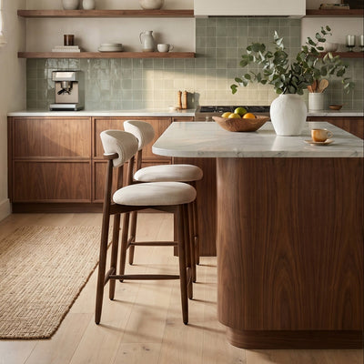COLAMY ARLA Upholstered Wooden Scandi Minimalist Bar Stool