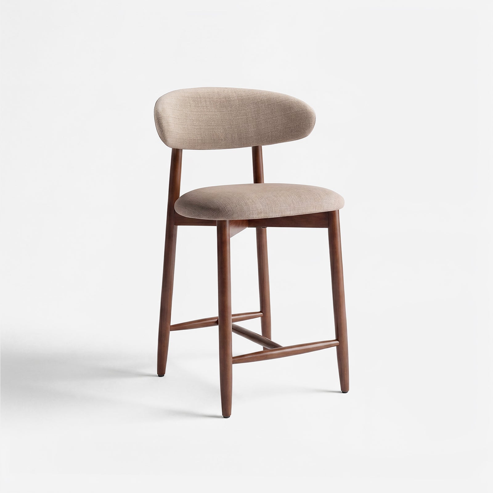COLAMY ARLA camel fabric counter stool with wooden frame for kitchen island seating