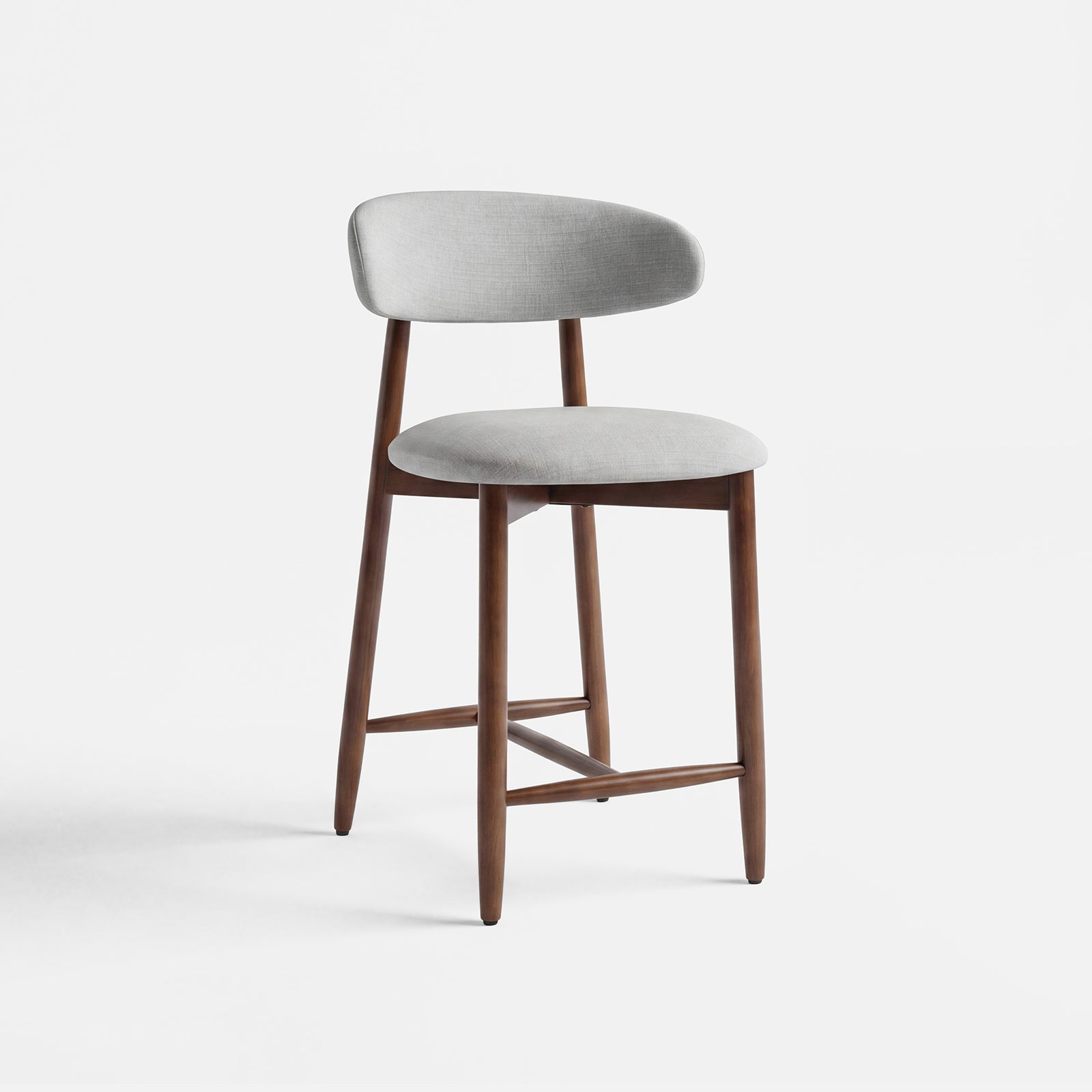 COLAMY ARLA light grey upholstered counter stool with wooden legs and padded seat