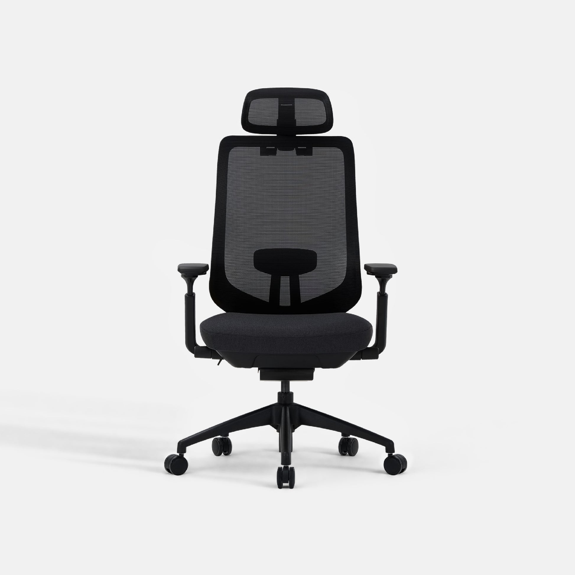 COLAMY ATLAS-01 black ergonomic high back mesh office chair front view with adjustable headrest