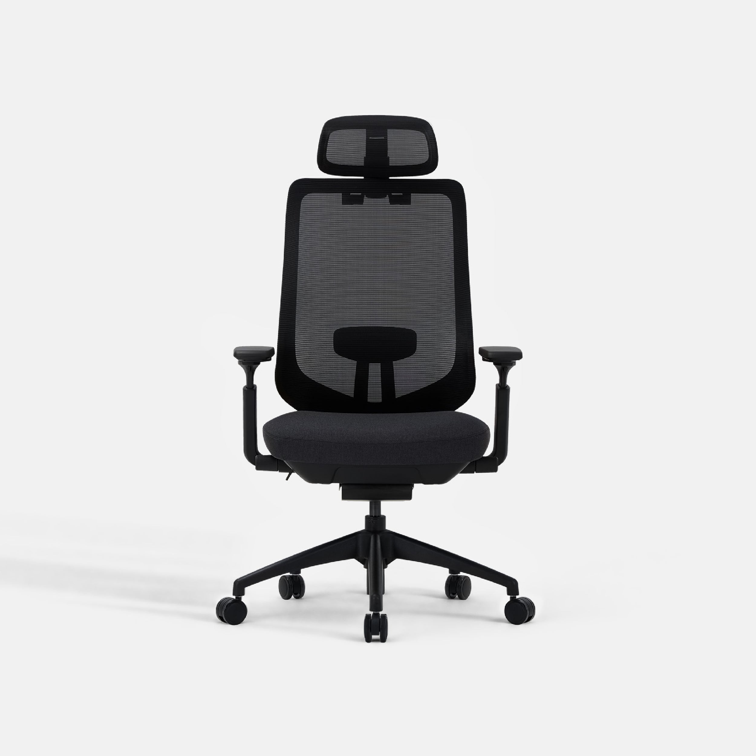 COLAMY ATLAS-01 black ergonomic high back mesh office chair front view with adjustable headrest