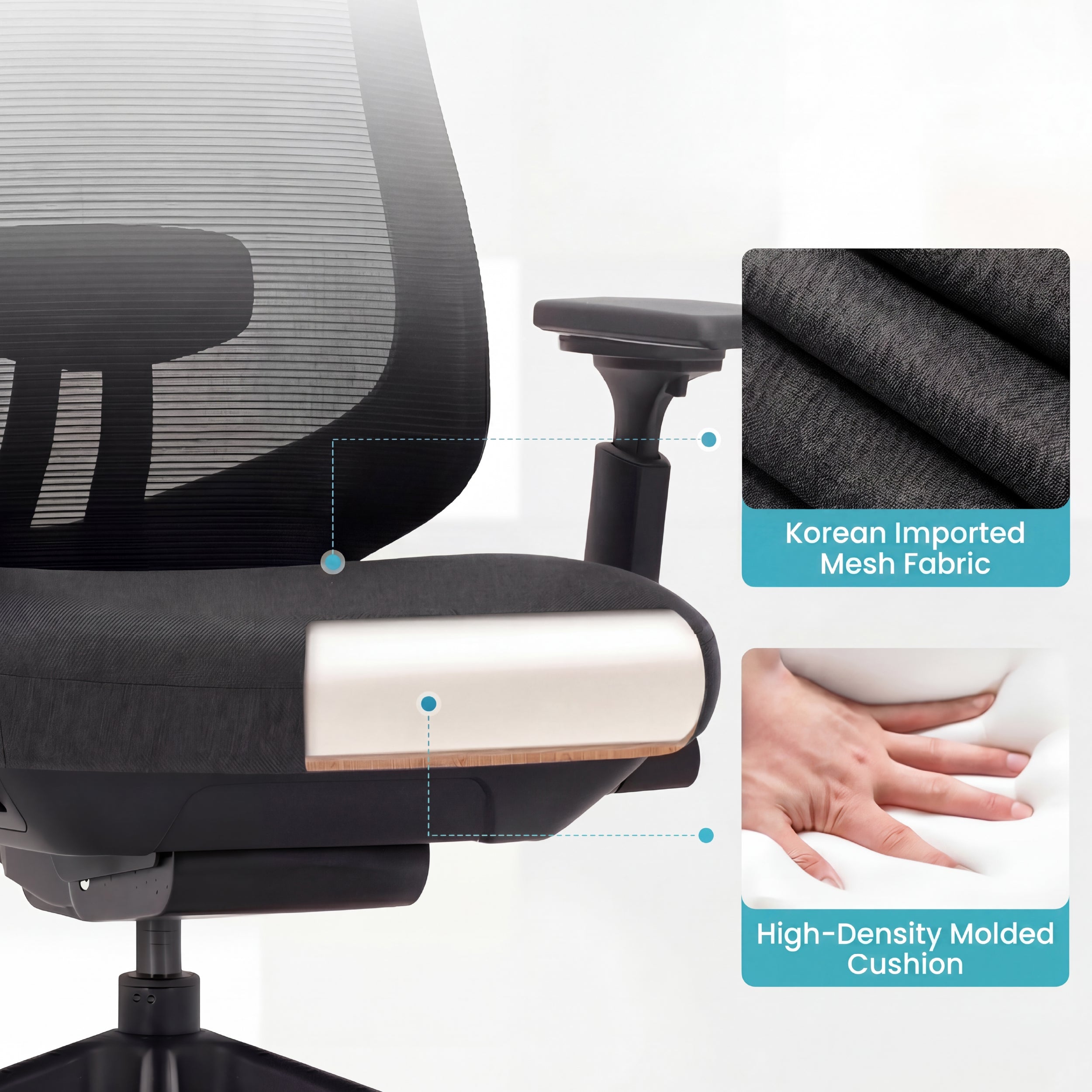 COLAMY ATLAS-01 ergonomic office chair seat with imported mesh fabric and high-density moulded cushion