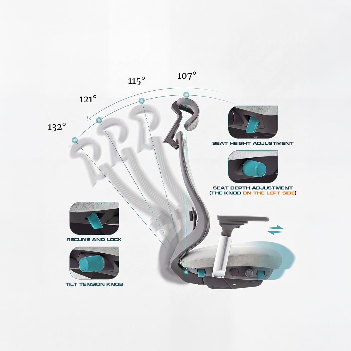 COLAMY ATLAS adjustable ergonomic office chair with recline lock seat height and seat depth controls