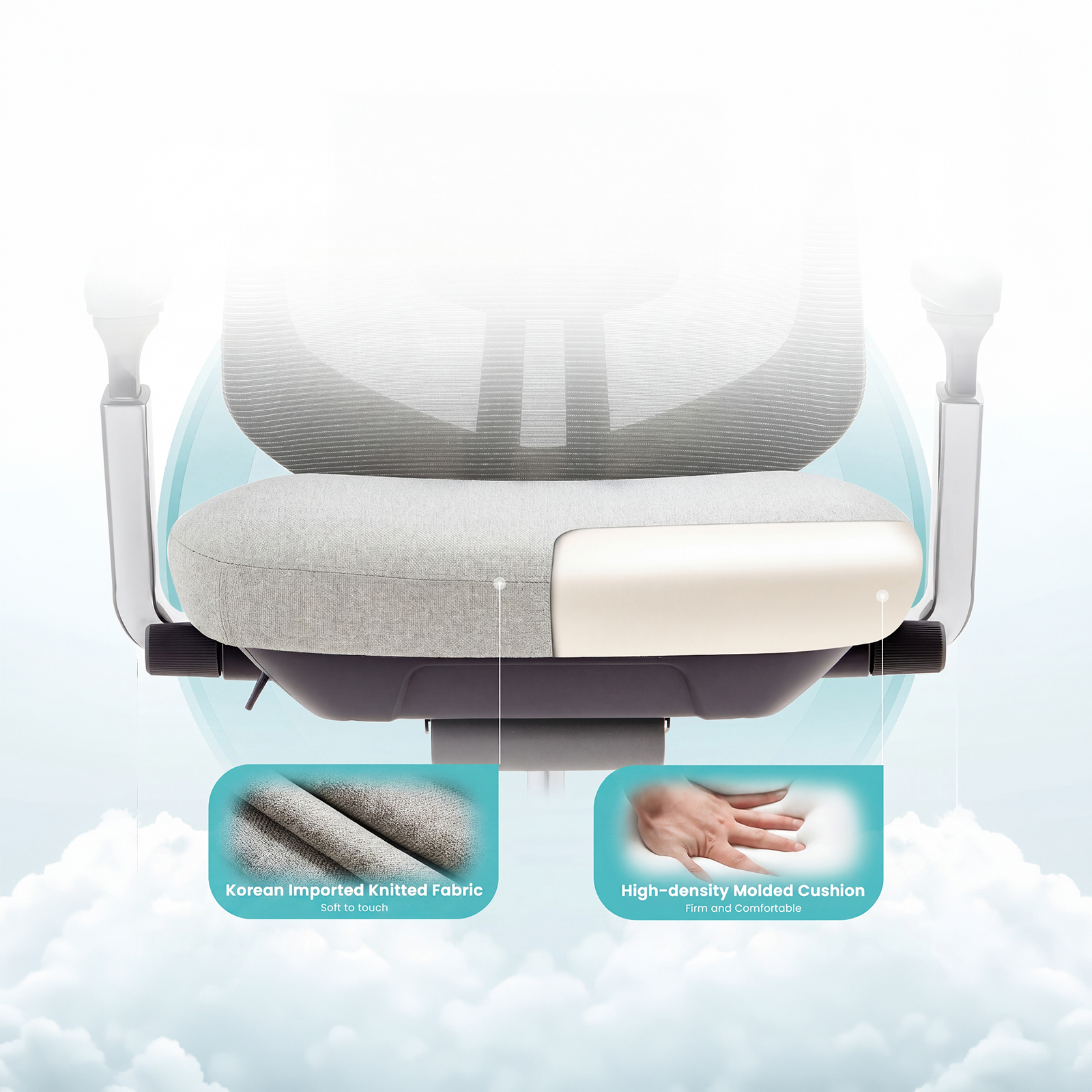 COLAMY ATLAS ergonomic office chair seat with knitted fabric and high-density moulded cushion
