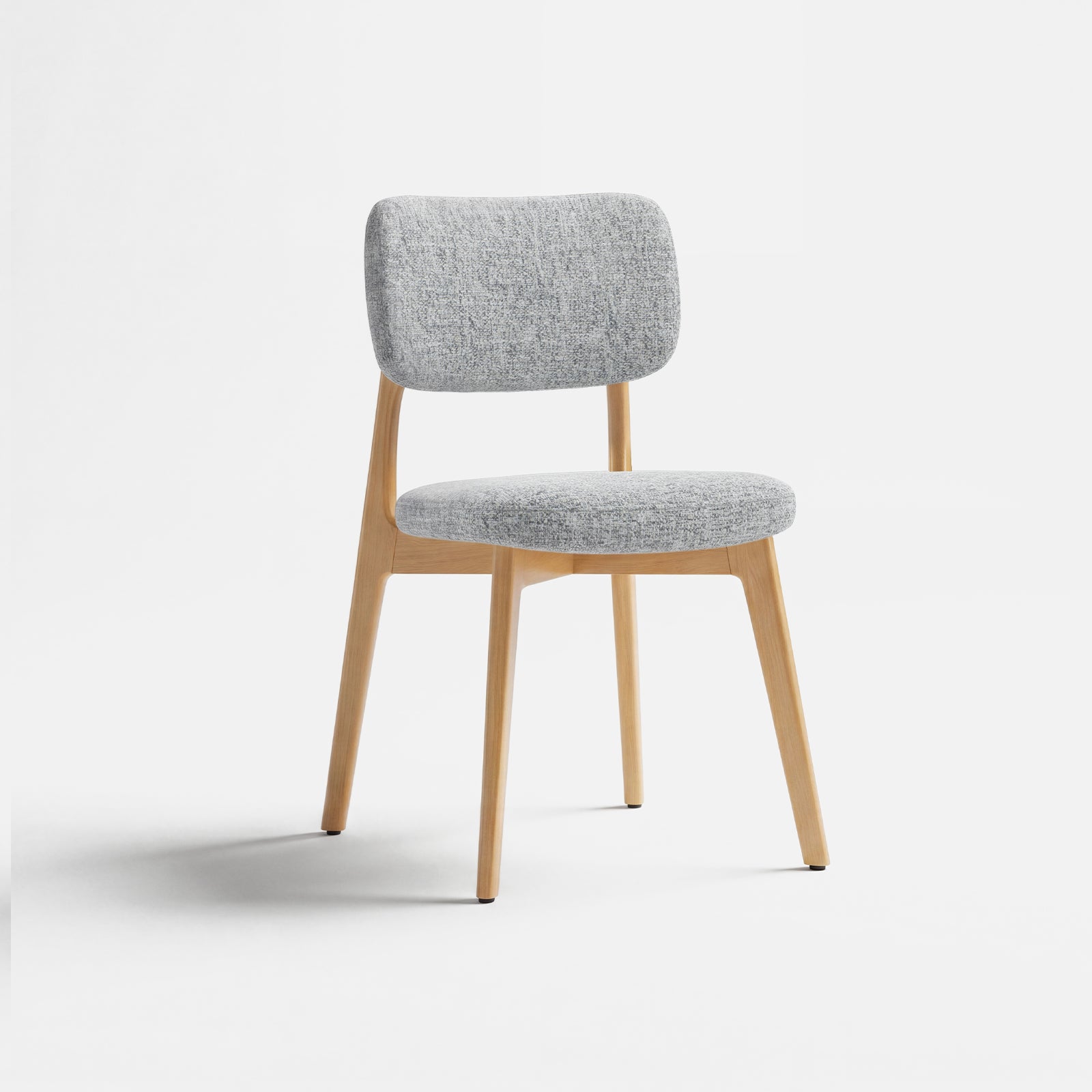 COLAMY HALO light gray upholstered dining chair with natural oak red oak frame
