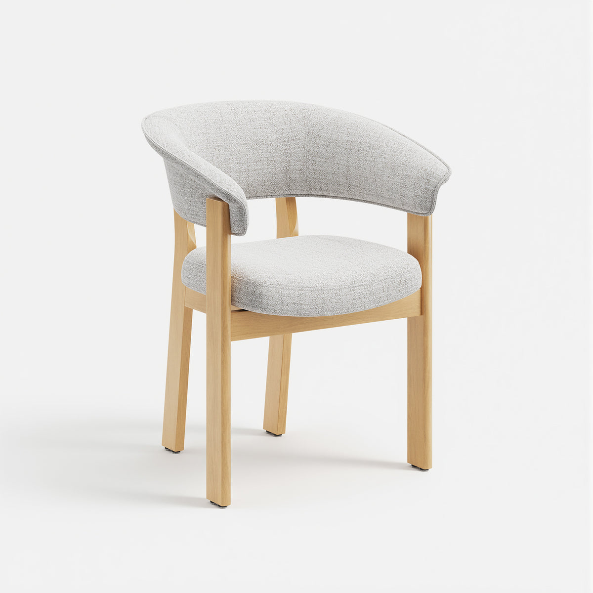COLAMY Halo Luxe Beige upholstered dining chair with natural solid oak frame, front three-quarter view