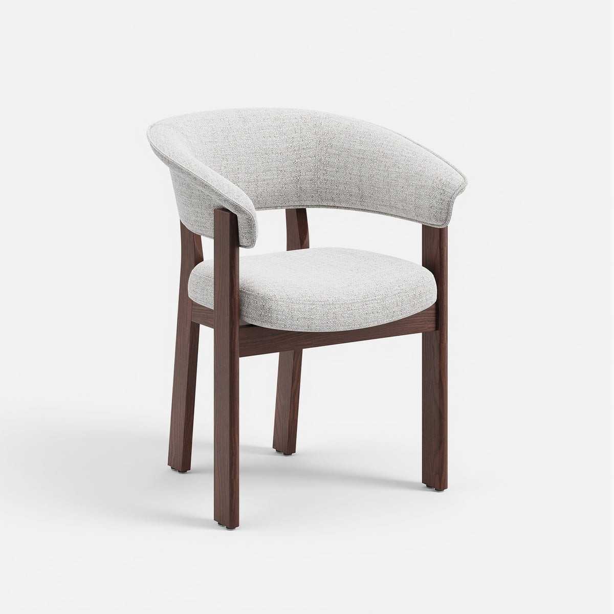 COLAMY Halo Luxe light grey upholstered dining chair with a dark solid oak wood frame