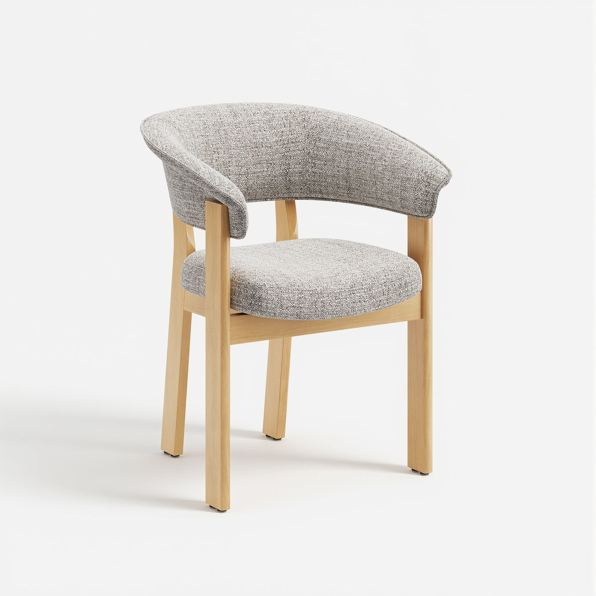 COLAMY Halo Luxe oatmeal upholstered dining chair with natural solid oak frame, front three-quarter view
