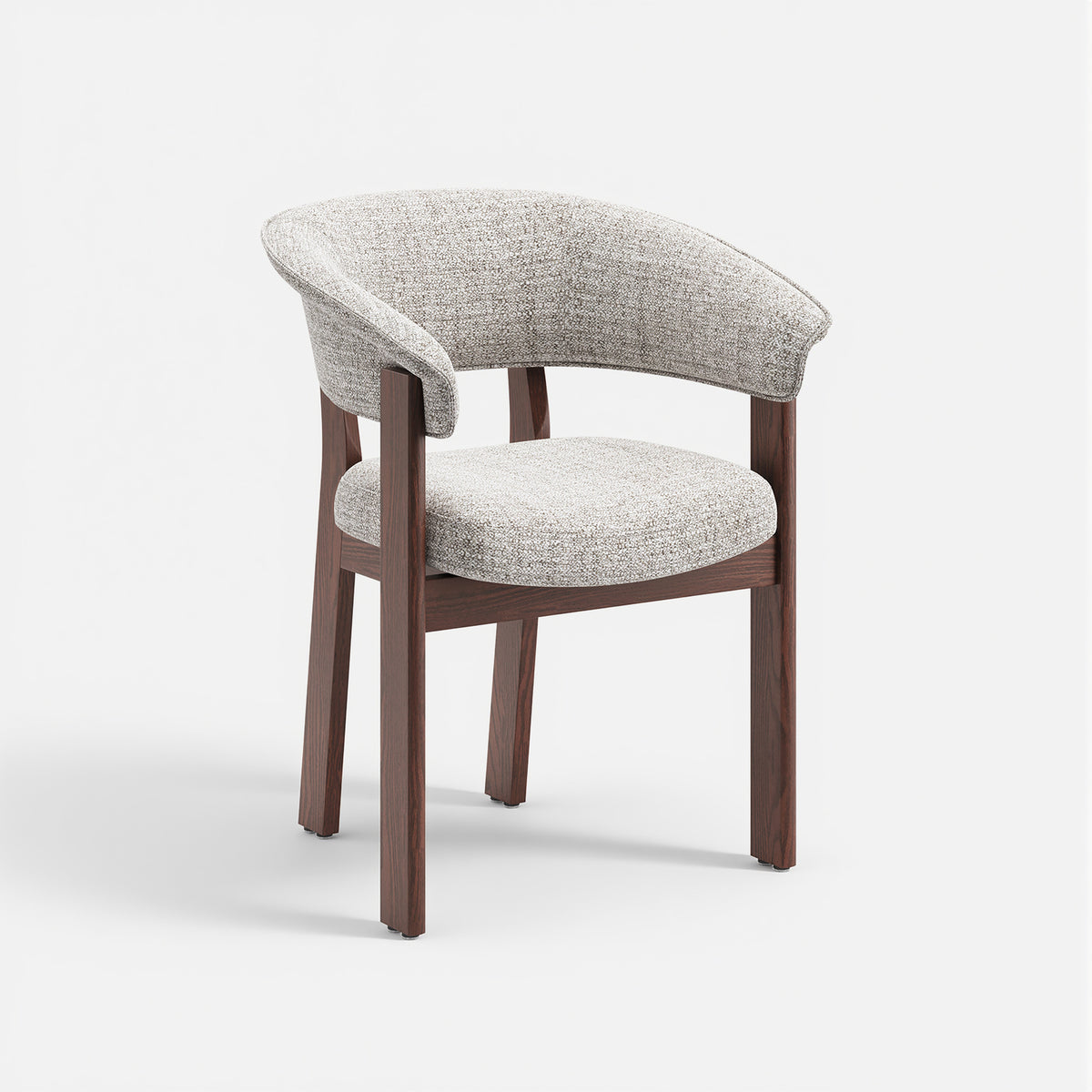 COLAMY Halo Luxe oatmeal upholstered dining chair with walnut solid oak frame, front three-quarter view