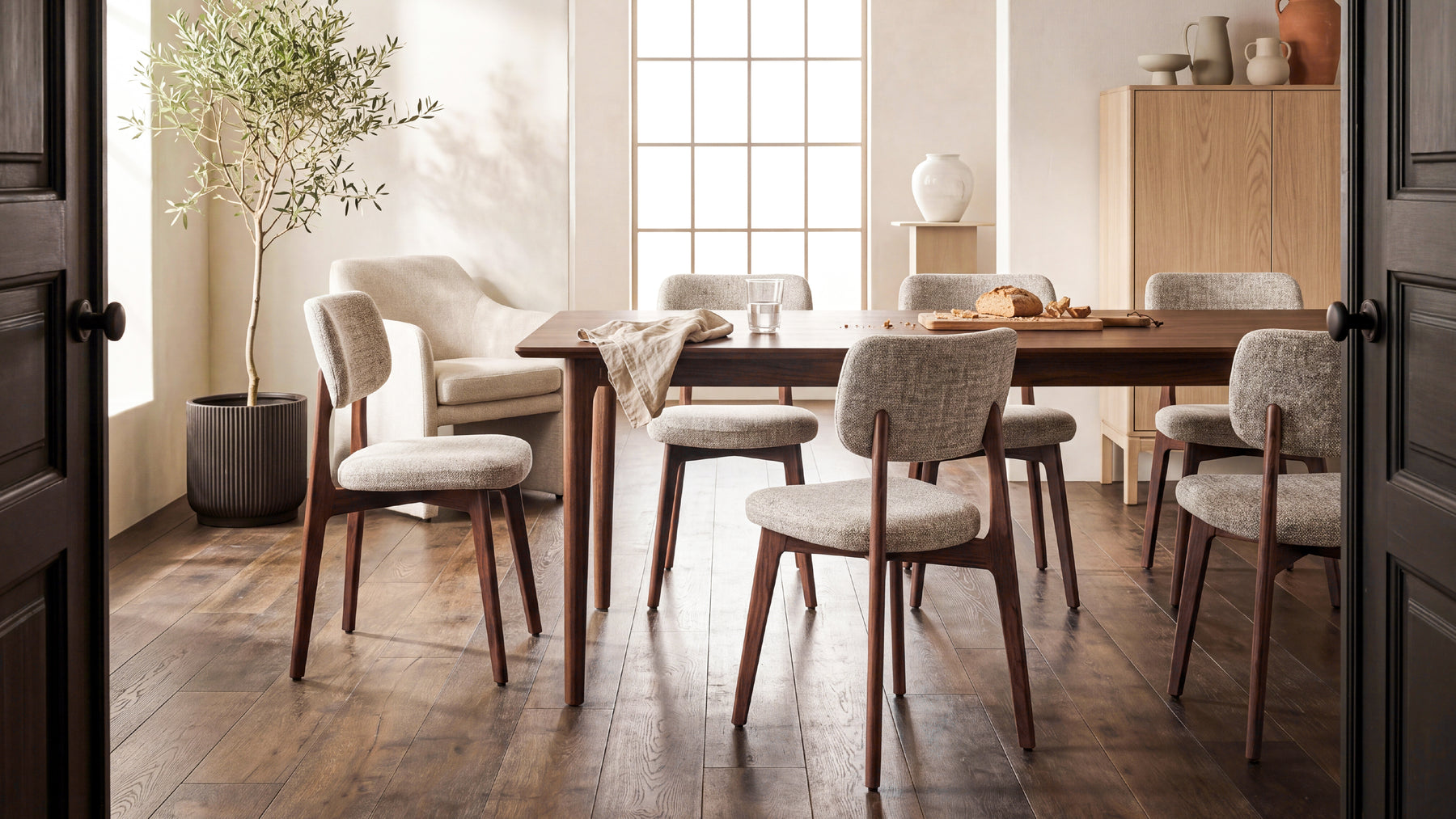 COLAMY NOYA Prime Upholstered Dining Chair - FSC Solid Red Oak Wood Frame - Set of 2, 4 or 6