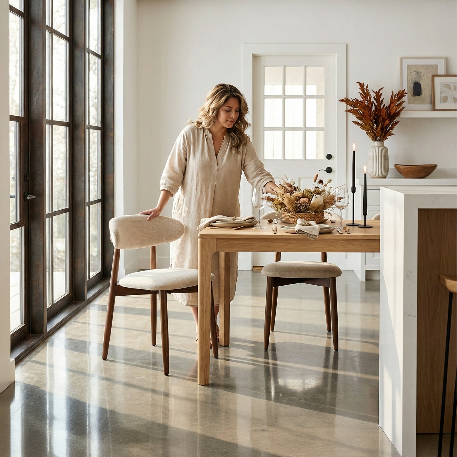 COLAMY NOYA Mid-Century Modern Dining Chair - Upholstered Accent Chair for Kitchen & Dining Room