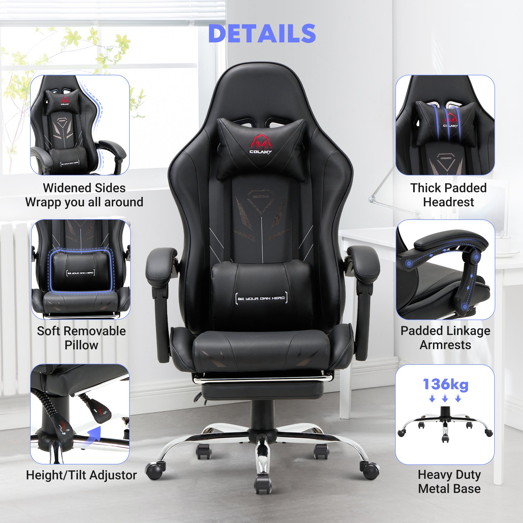 COLAMY PU Leather Gaming Chair Cap.300 Model.6703
