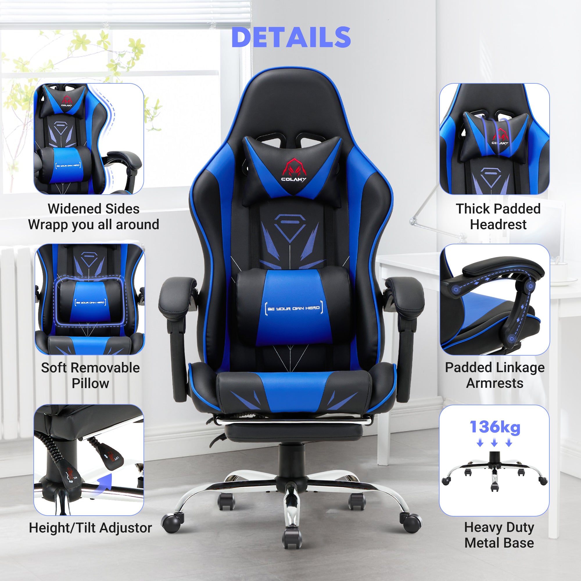 COLAMY PU Leather Gaming Chair Cap.300 Model.6703
