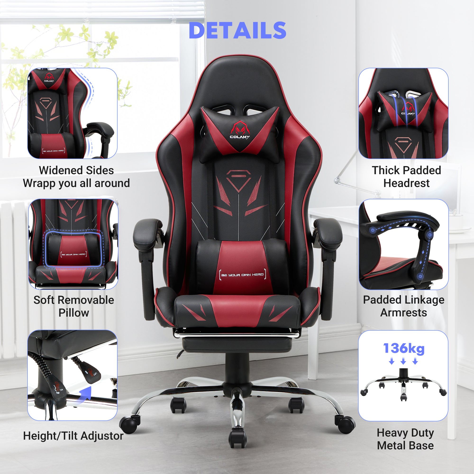 COLAMY PU Leather Gaming Chair Cap.300 Model.6703