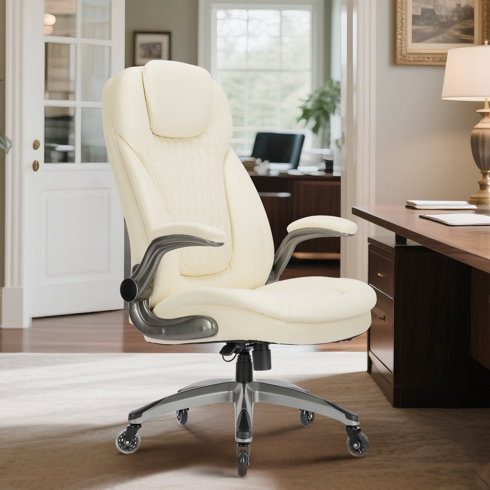 COLAMY Beige Color Ergonomic High Back Office Chair Thickened Headrest & Cushion Model.6686