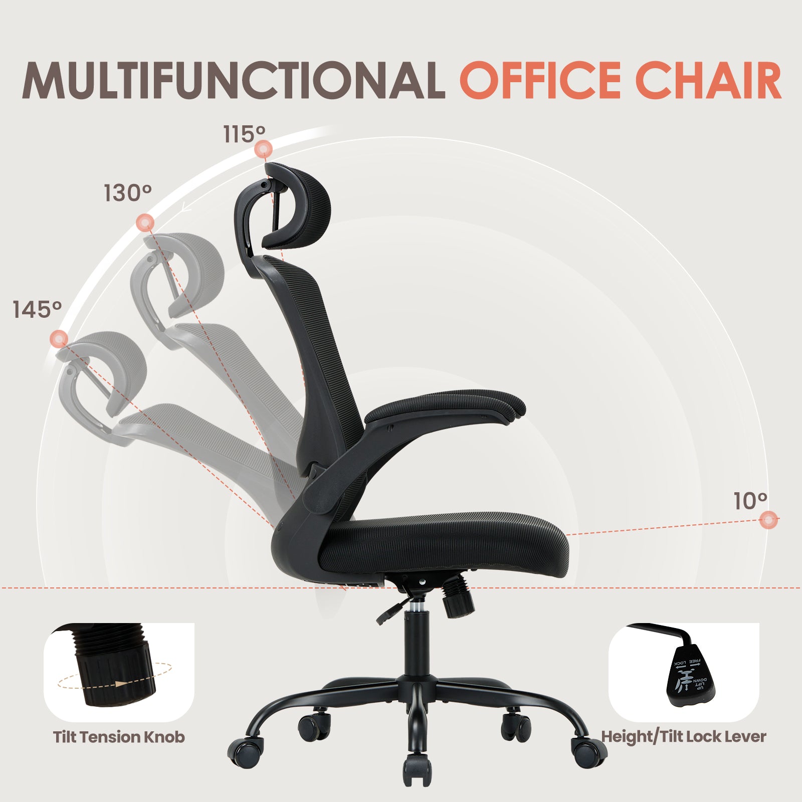 COLAMY Ergonomic Mesh Office Chair with Lumbar Support Model.9050 Cap.125kg