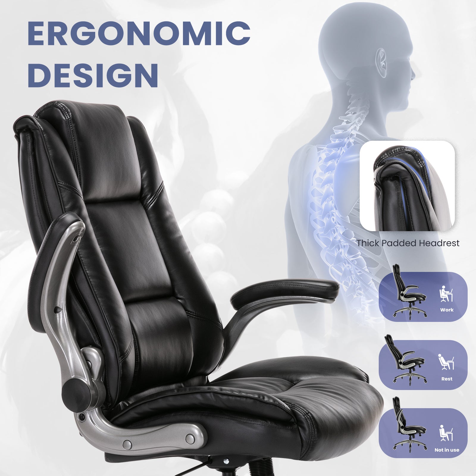 COLAMY 300LBS Ergonomic Lether Office Chair with Flip-up Armrests Model 2199