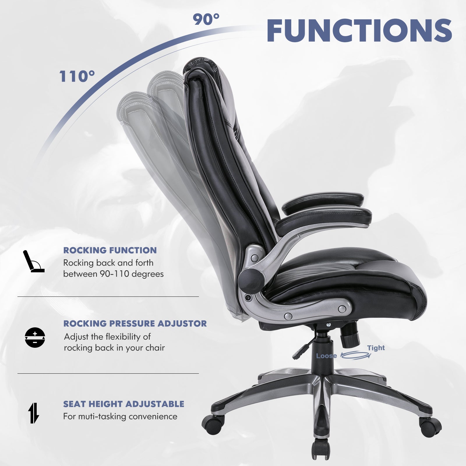 COLAMY 300LBS Ergonomic Lether Office Chair with Flip-up Armrests Model 2199