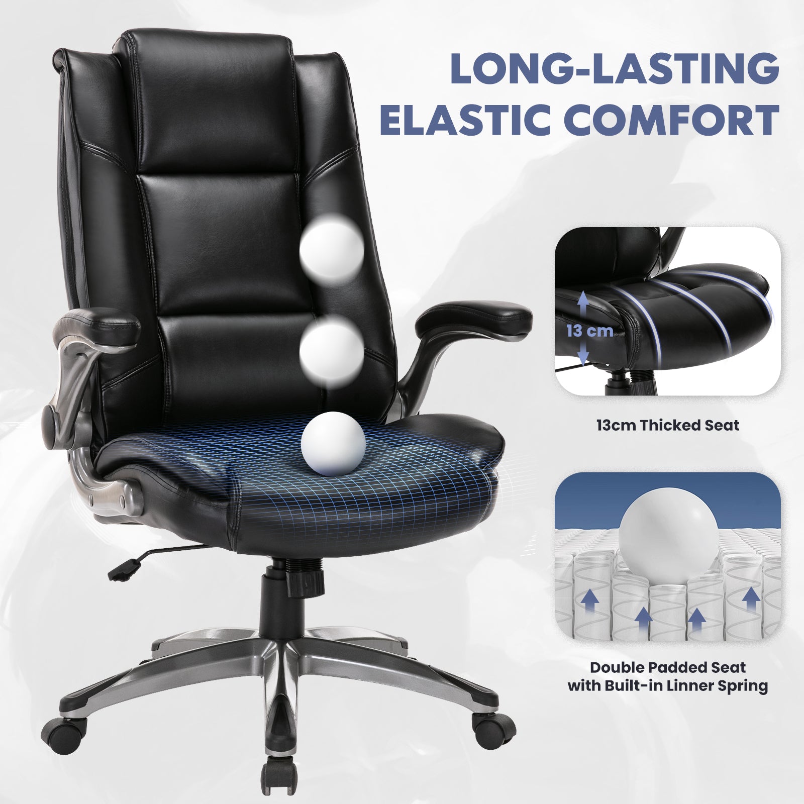 COLAMY 300LBS Ergonomic Lether Office Chair with Flip-up Armrests Model 2199