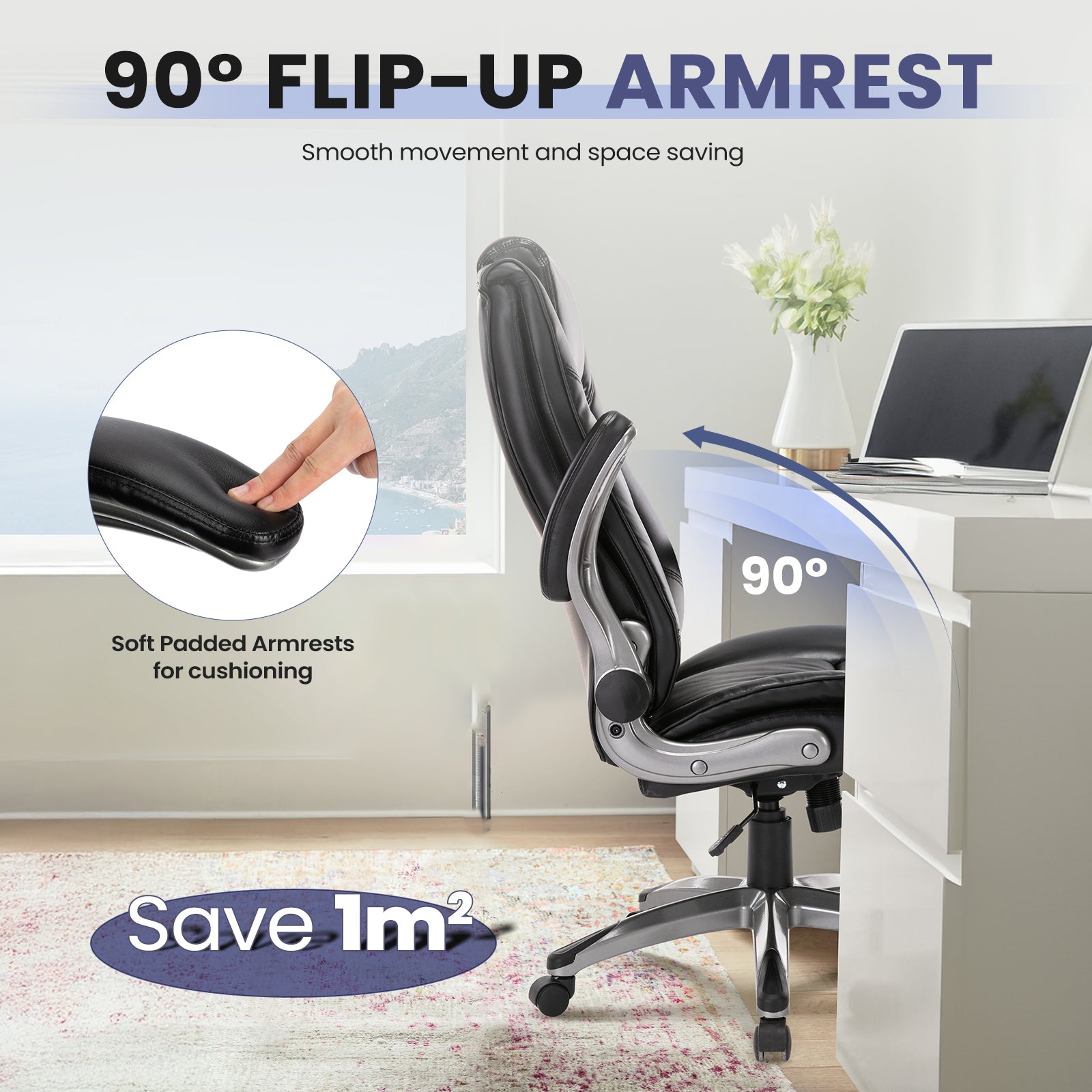 COLAMY 300LBS Ergonomic Lether Office Chair with Flip-up Armrests Model 2199