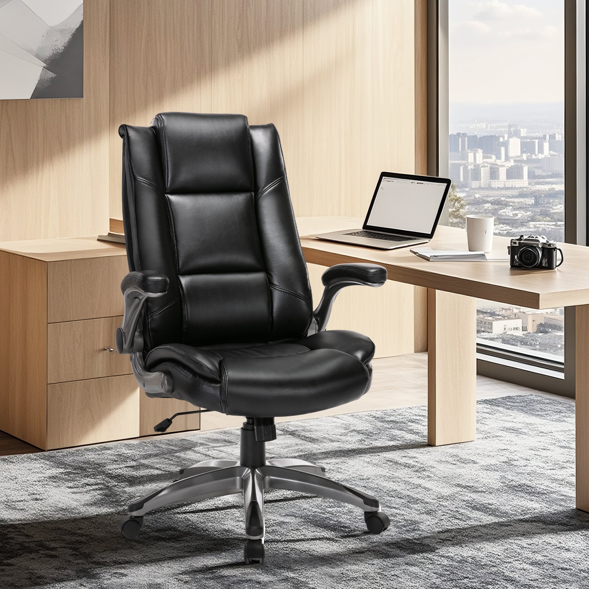 COLAMY 300LBS Ergonomic Lether Office Chair with Flip-up Armrests Model 2199