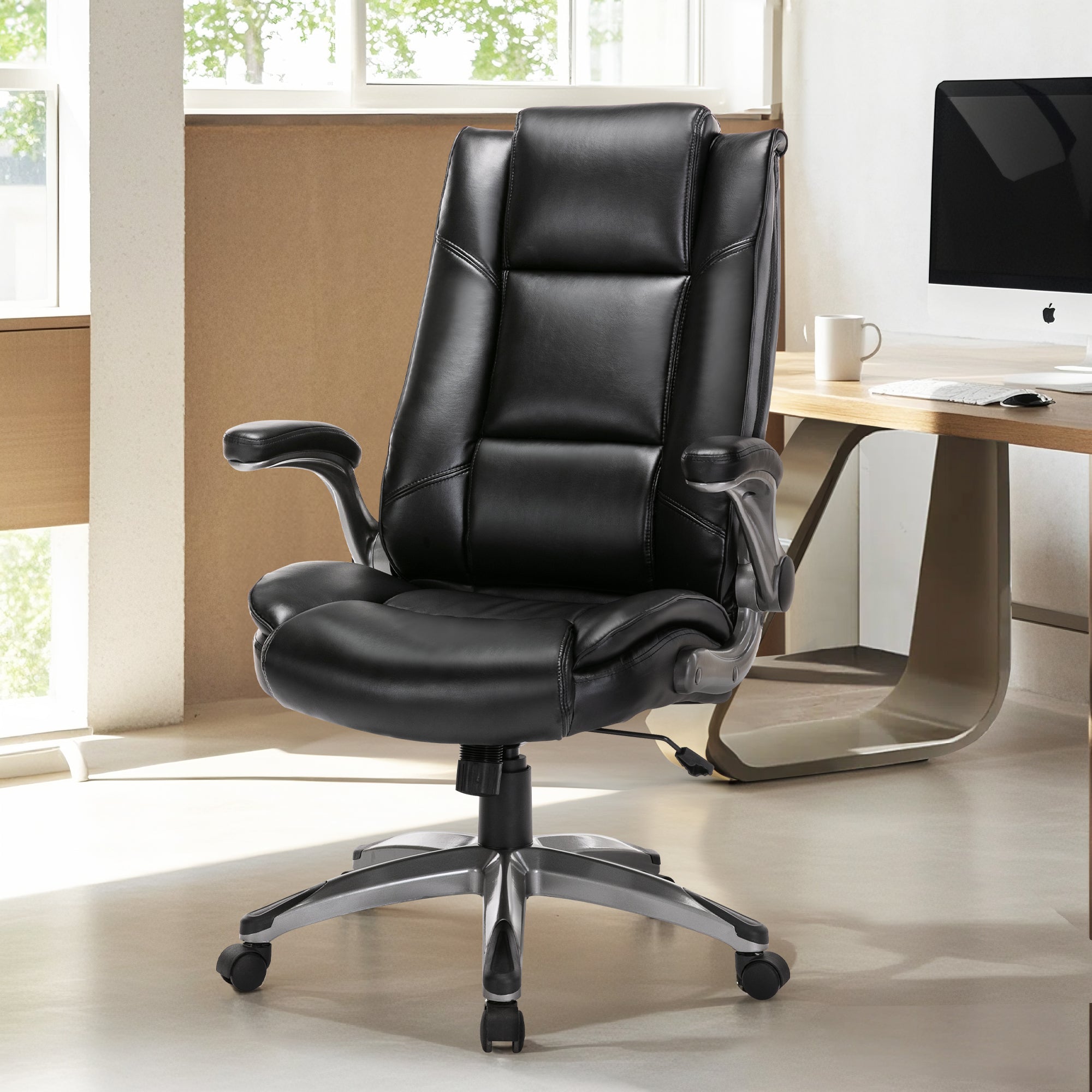 COLAMY 300LBS Ergonomic Lether Office Chair with Flip-up Armrests Model 2199