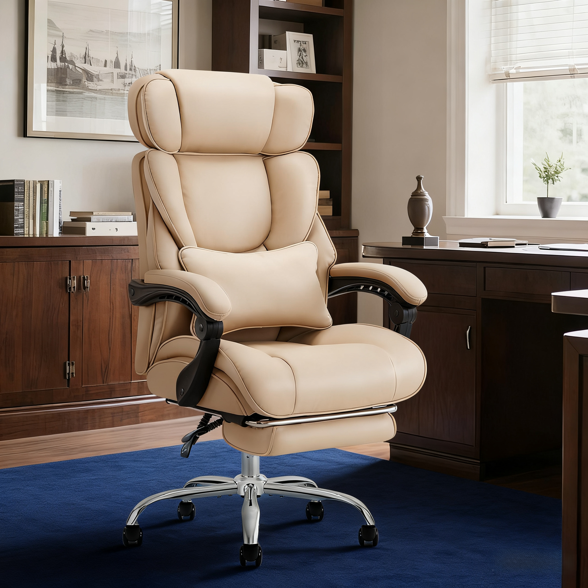 COLAMY Leather 300lbs Office Chair Reclining Gaming Chair with Footrest Model.6754