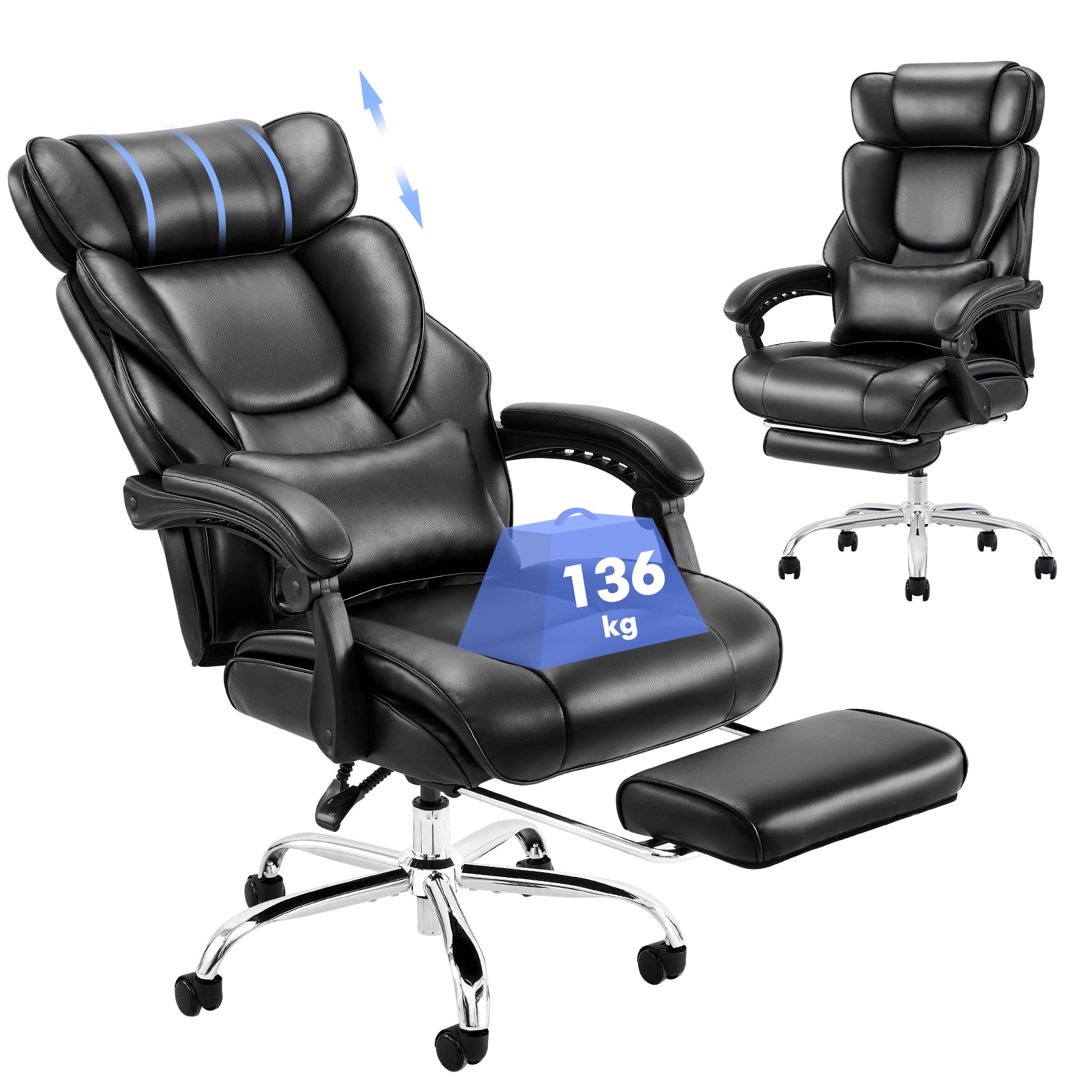 COLAMY Leather 300lbs Office Chair Reclining Gaming Chair with Footrest Model.6754